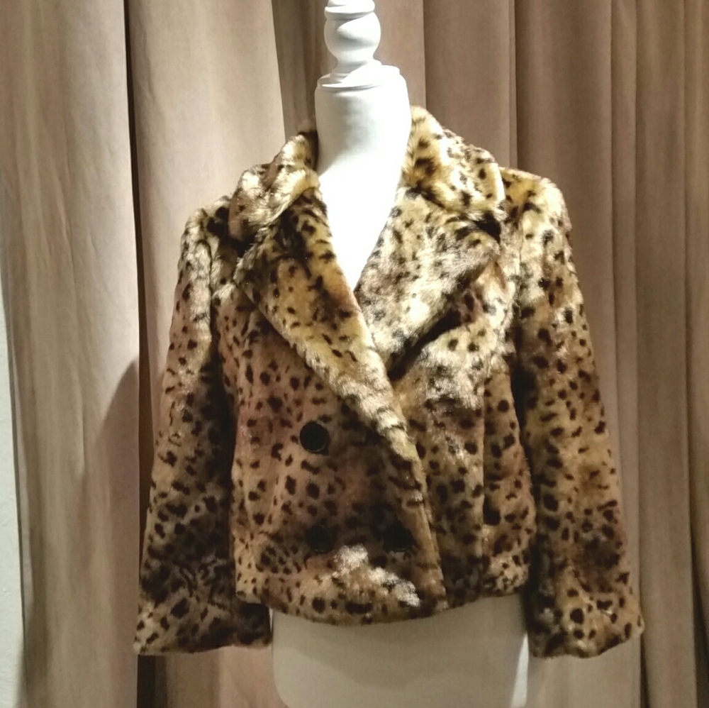 Loft faux fur double breasted coat
